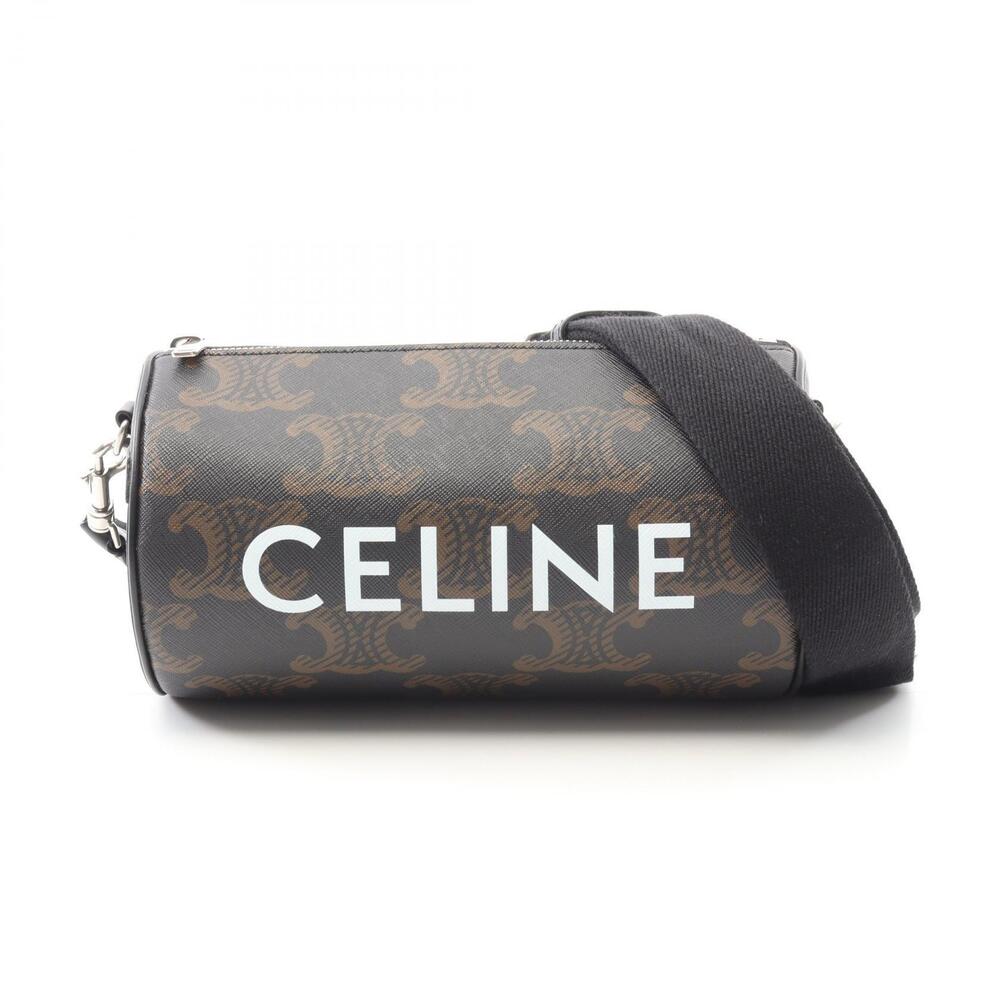 Celine Triomphe Shoulder Bag Canvas Leather Black Brown